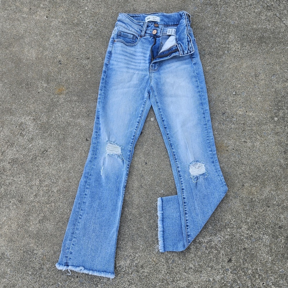 BKE Billie Jeans Womens 23 x 26 Blue Distressed High Rise Slim Fit Flare Light W